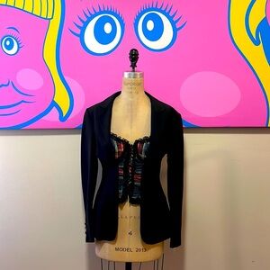 Moschino Couture Black Red Tartan Plaid Bustier Blazer